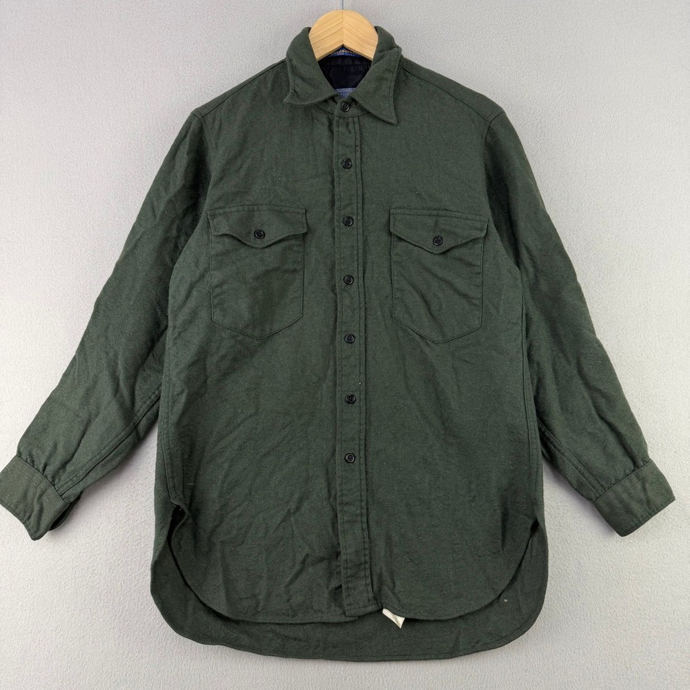 Vintage 80s Pendleton Outdoors Man Flannel Shirt Medium Green Wool Button Up USA